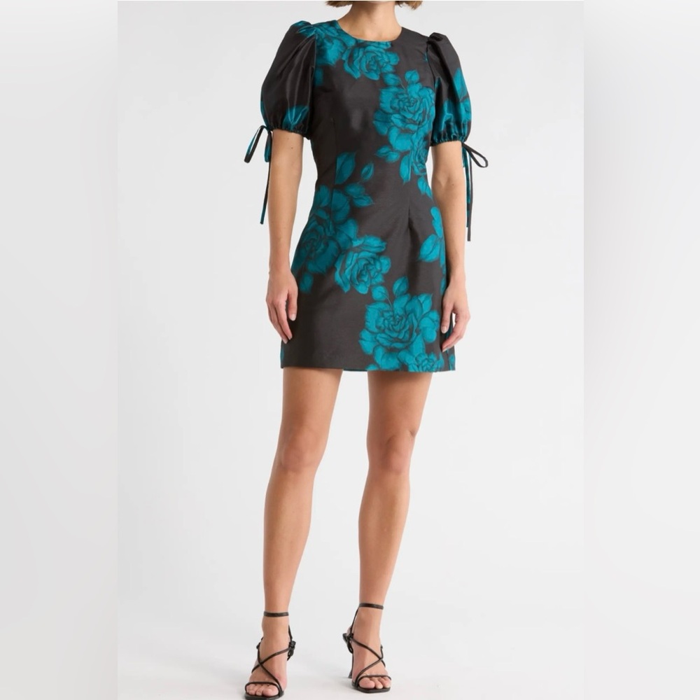 NORDSTROM - HUTCH Ellia Teal Floral Print Sheath Mini Dress on Black NWT